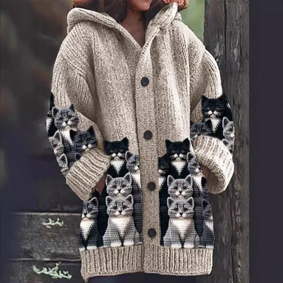 Jasmin - Gemütlicher Strick-Cardigan mit Katzenmotiv