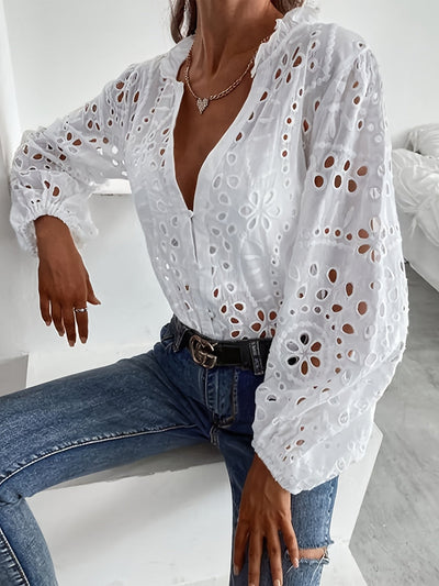 Roselina – Bestickte Langarm-Bluse mit Lochmuster