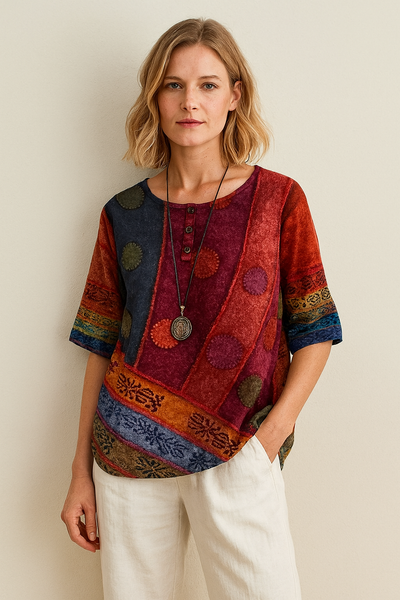 Parmina – Boho Patchwork Bluse