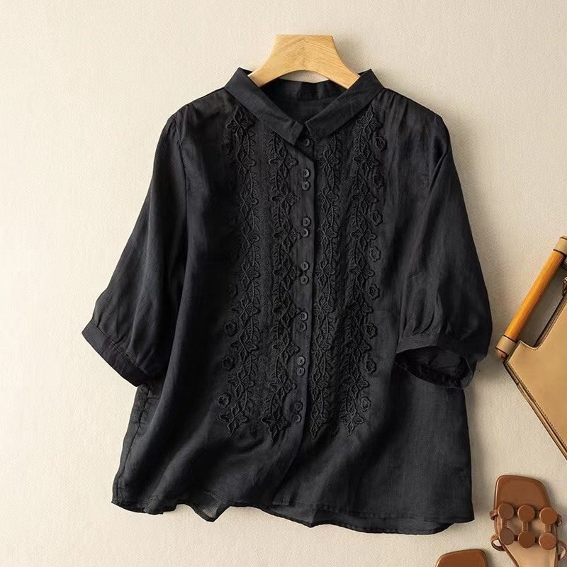 Marnie – Bestickte Bluse mit Knopfleiste