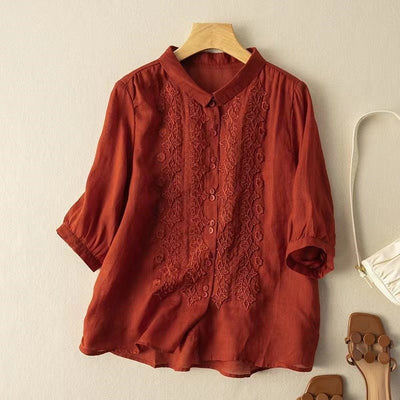 Marnie – Bestickte Bluse mit Knopfleiste