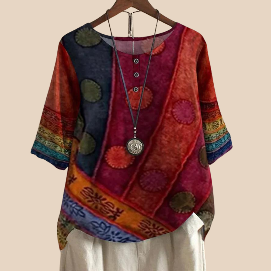 Parmina – Boho Patchwork Bluse